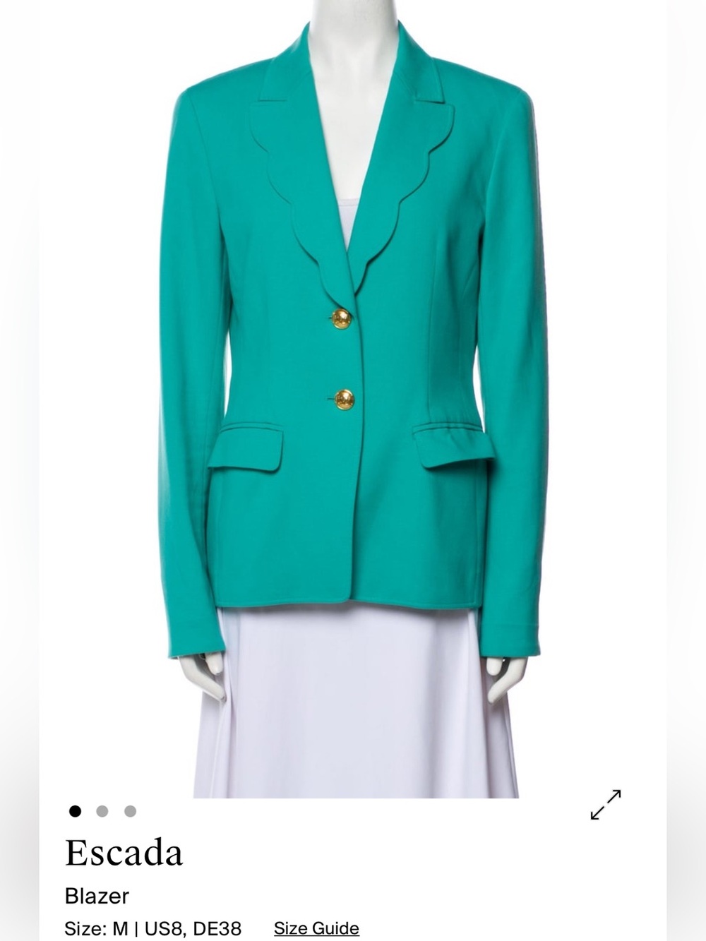 ESCADA Aqua/Aquamarine Scallop Trim Gold Button Cotton Blend Blazer 8